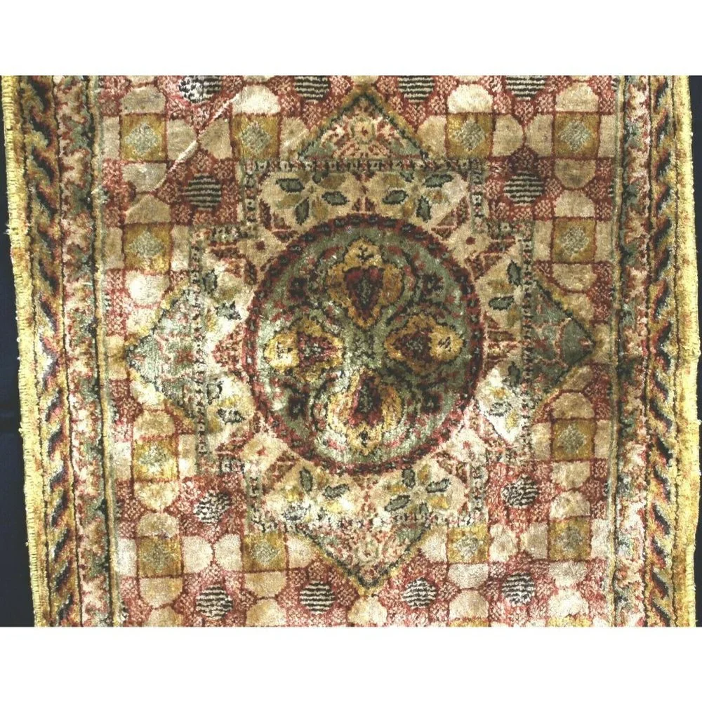 Prayer Rug Long Brown Rectangle Muslim Middle East Wall Hanging Fringe Velour